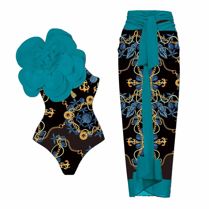 One Piece Swimsuit Female 3D Large Flower Decoration Print Swimsuit Suit Female Cross Border 2529_voghion.com