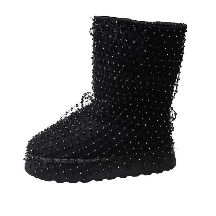 Nieuwe oversized sneeuwlaarzen met dikke zool en strass voor dames in de herfst/winter van 2025, modieuze en veelzijdige casual korte laarzen_voghion.com