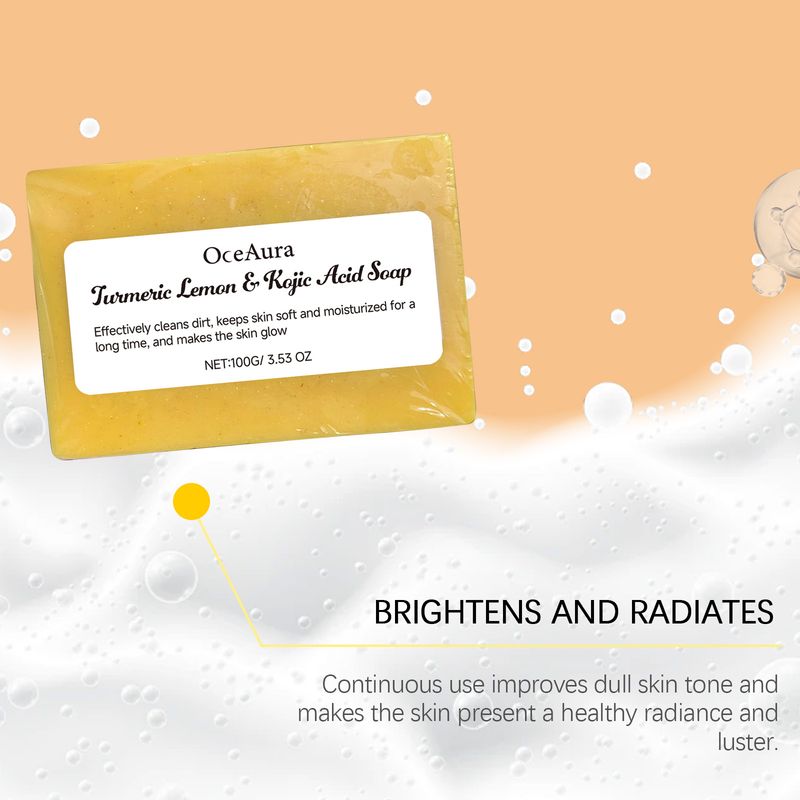 OceAura Turmeric Lemon Kojic Acid Soap Gently Cleanses And Moisturizes Skin, Body Cleansing And Refreshing Bath Soap_voghion.com