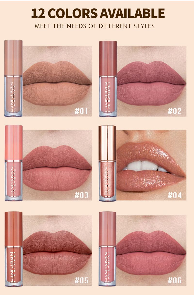 HANDAIYAN 12 - Color Pearlescent Shimmer Lip Gloss Set - Waterproof, Non - Sticky, Matte Finish_voghion.com