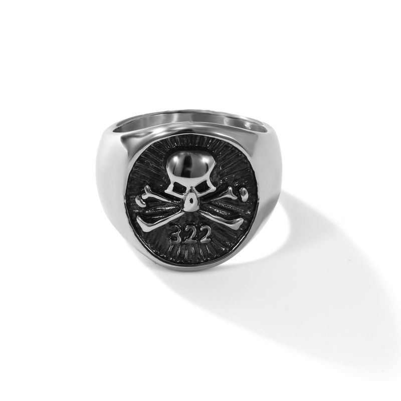 Anello gotico in acciaio inossidabile con teschio per uomo e donna, gioielli in stile punk, ipoallergenico e antiossidante, design geometrico vintage_voghion.com