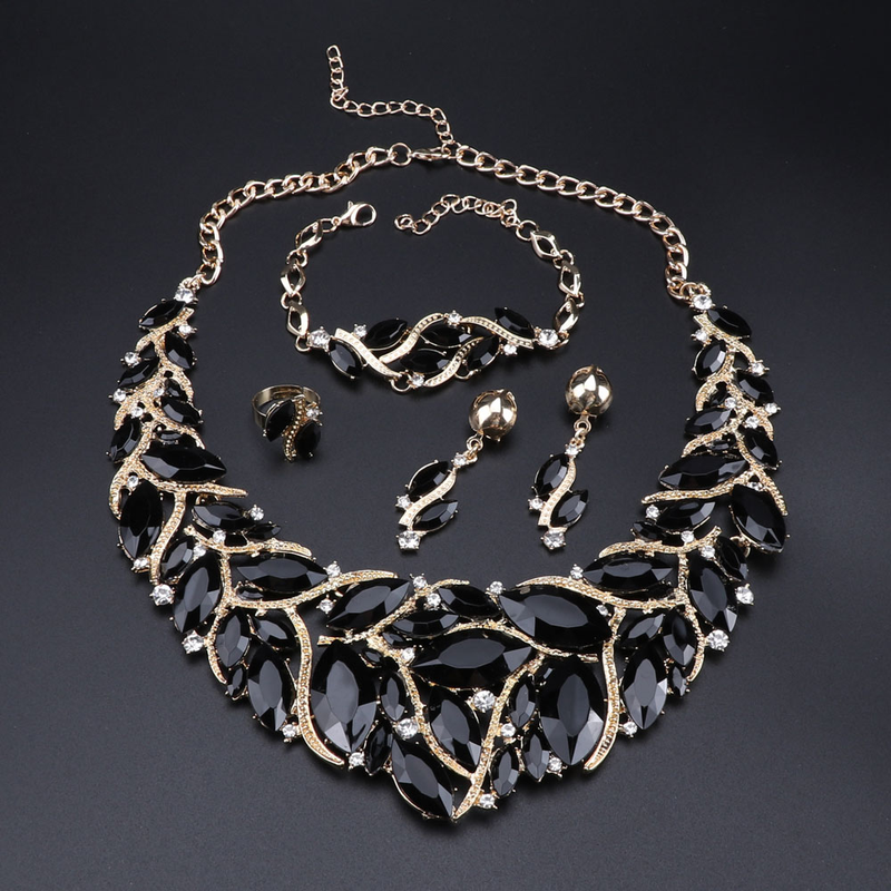 Women Bridal Wedding Party Jewelry Sets Crystal Gem Pendant Necklace Earrings Bracelet Ring Accessories _voghion.com