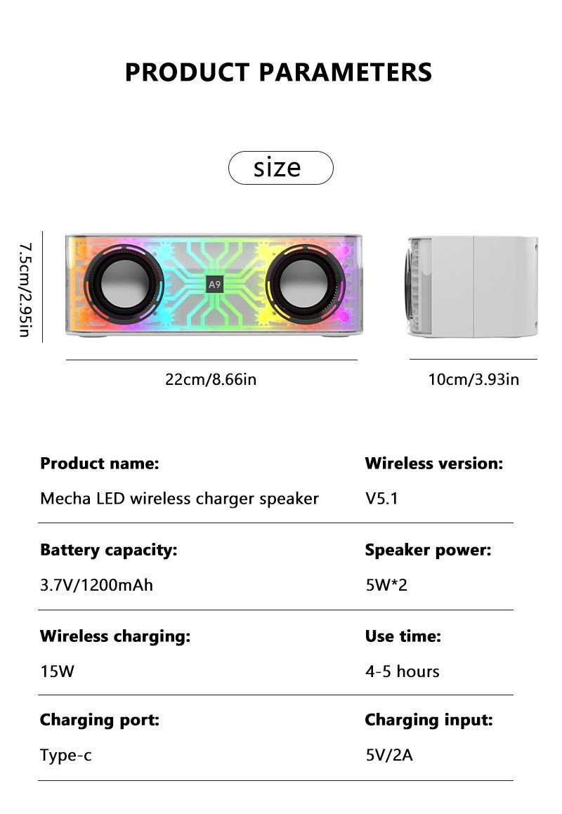 Vezeték nélküli Bluetooth hangszóró asztali mélynyomó színes fények mobiltelefon vezeték nélküli töltés karaoke kis hangszóró_voghion.com