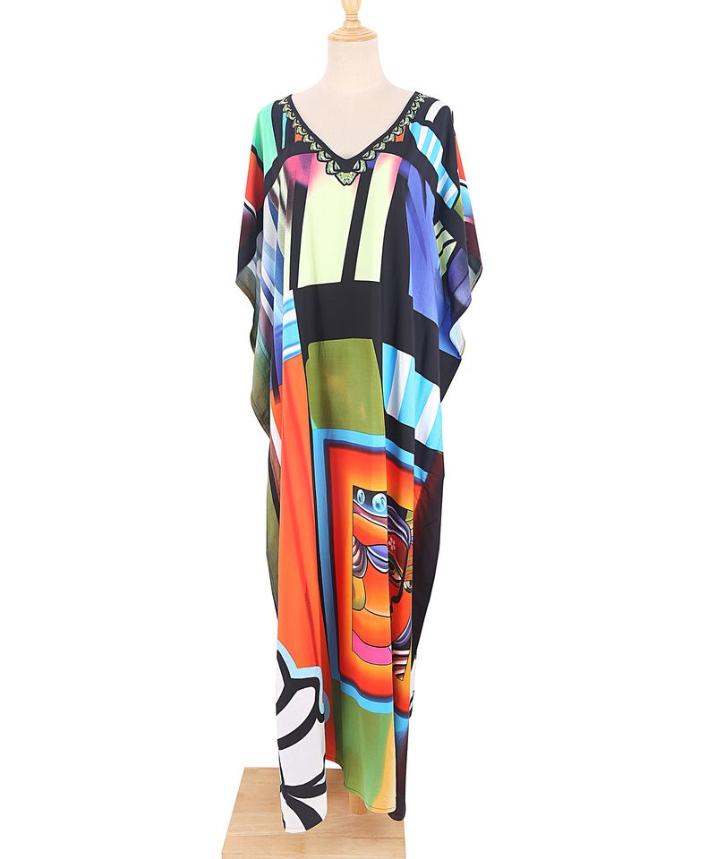 Strandkleid aus 100 % Baumwolle für Damen – Sonnenshirt mit Boho-Print, locker sitzende Bademode, Langarm-Tunika für den Urlaub am Pool_voghion.com