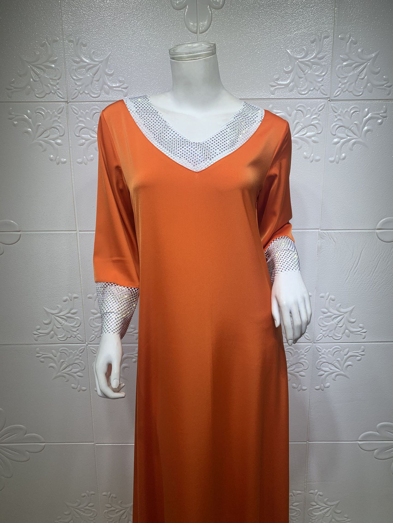 Abito lungo da donna in maglia di diamanti con paillettes in raso per donne musulmane_voghion.com