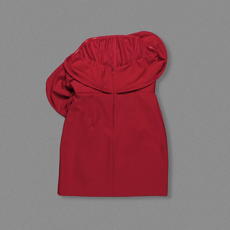Damenbekleidung Weihnachtskleid Rotes Tube Top Blumen Dreidimensionales Kleid_voghion.com