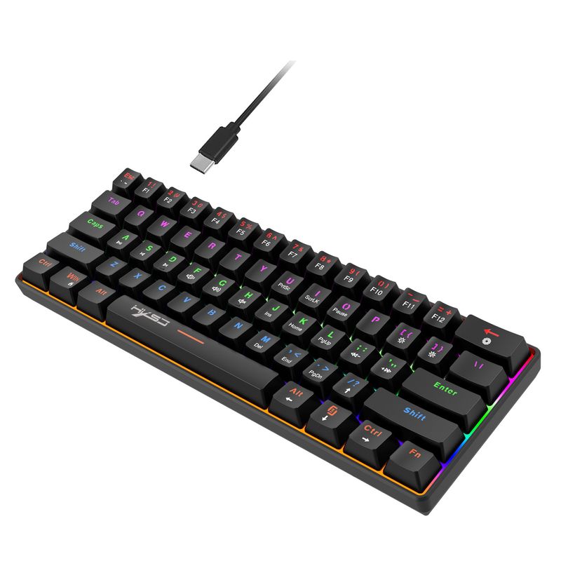 Novo teclado mecânico compacto mini eixo verde 61, sem conflitos de teclas, luz de fundo colorida, mais vendido_voghion.com