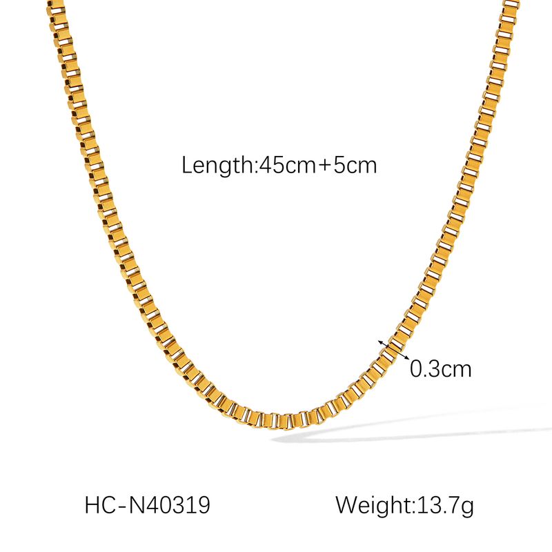 Eenvoudige doosvormige ketting voor dames, roestvrij staal verguld met 18 karaat goud, mode sieraden accessoires_voghion.com