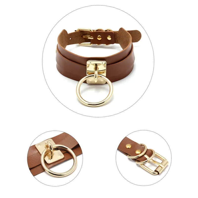 Ensembles de soutien-gorge pour femmes, collier ajustable en cuir PU, large sangle de cou, ceinture BDSM, bondage, sexy, ras-de-cou, punk, gothique_voghion.com