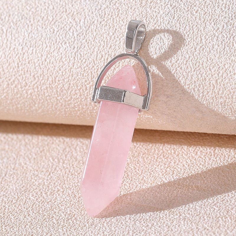 Natural stone pendant amethyst pink crystal hexagonal column pendant double pointed bullet single pendant accessories_voghion.com