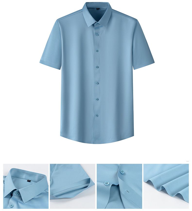 Men's Short Sleeve Silk Shirt With Four-Way Stretch, Seamless Bonding, Wrinkle-Free & Ultra-Soft Lightweight Luxury Fabric For Business & Casual Wear_voghion.com