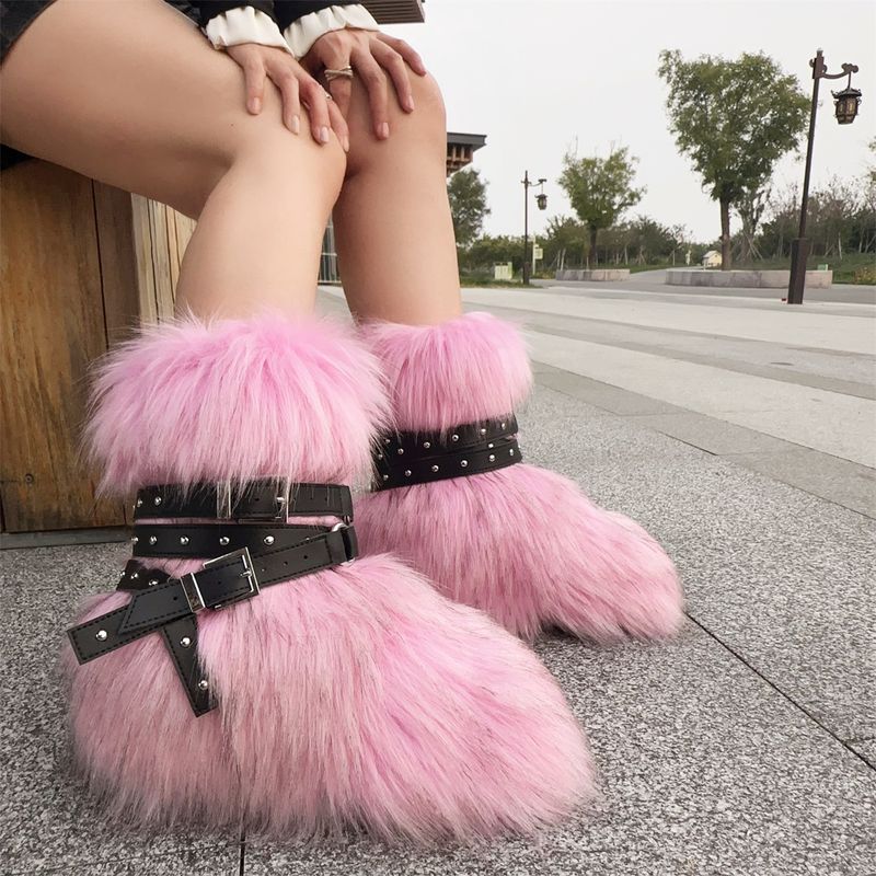 Botas de invierno con plataforma plana estilo punk para mujer, con tachuelas y piel sintética: antideslizantes, cálidas y a la moda (varios colores y tallas disponibles)._voghion.com