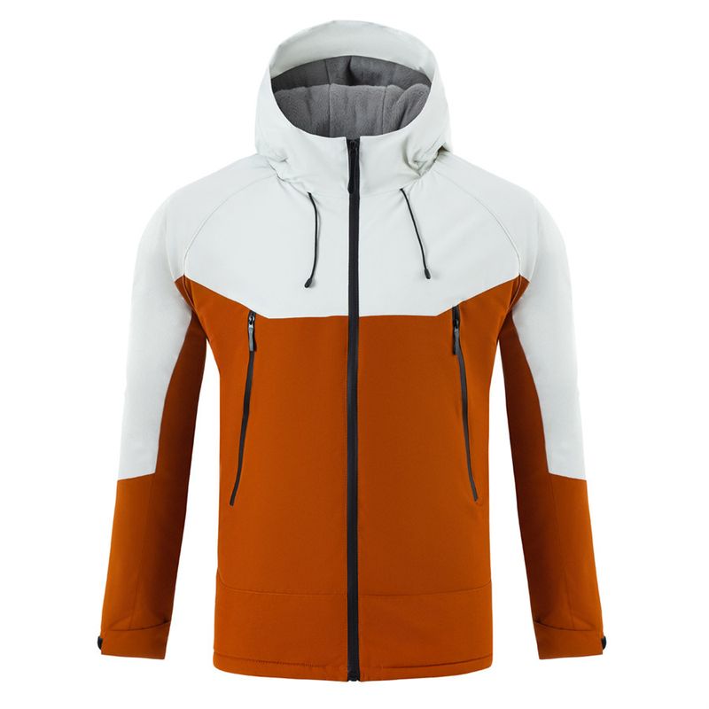 Giacca a vento con cappuccio, morbida e spessa, da uomo, elegante, con motivo color block, per le tendenze della moda autunnale e invernale_voghion.com