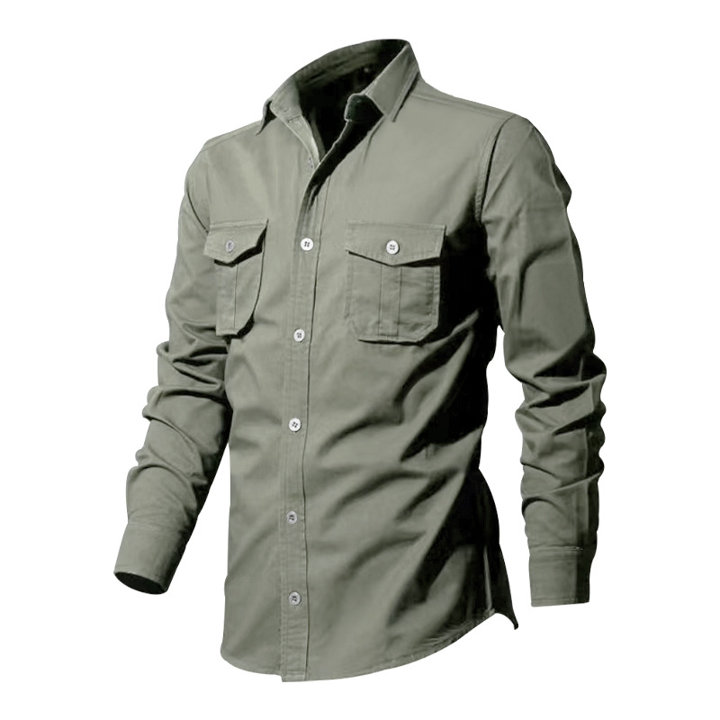 2024 Nova Estação Independente Transfronteiriça Camisa Masculina Multi-bolso Casual Manga Longa Camisa Masculina_voghion.com
