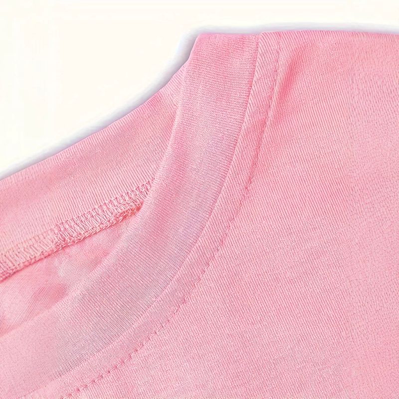 Tricou pentru fete, cu guler rotund, model cu font, mânecă scurtă, haine de vară pentru copii_voghion.com