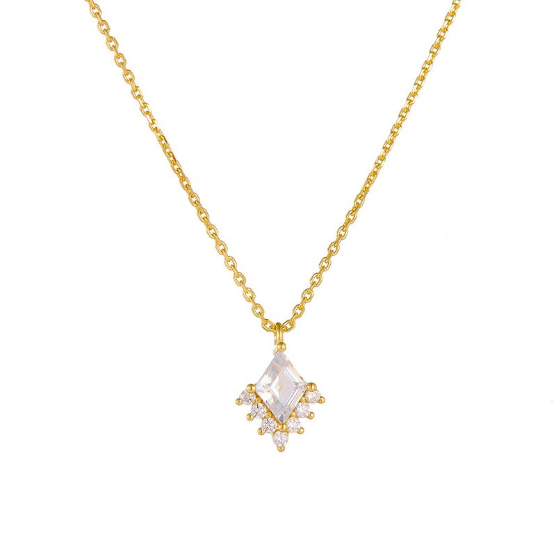 Collana con ciondolo in argento sterling con rombo geometrico e zirconi per donna, stile leggero e semplice alla moda._voghion.com