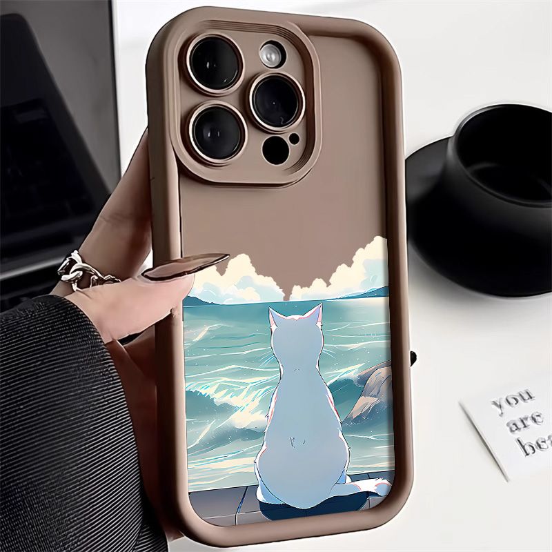 Funda de silicona con diseño de gato y paisaje para iPhone 15 Pro Max, iPhone 11, 16, 12, 14, 13 Pro Max, X, XS Max, XR, 7, 8, 16, 15 Plus, SE 2020_voghion.com