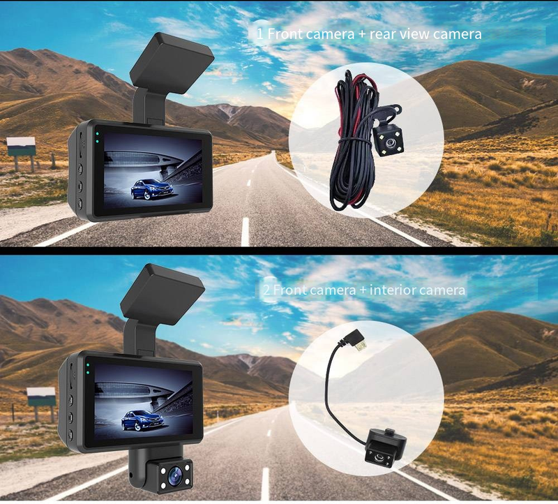 Vairavimo registratorius su didelės raiškos 1080P naktiniu matymu ir 360 laipsnių pasukamu objektyvu, skirtas dvigubam įrašymui automobilio priekyje_voghion.com