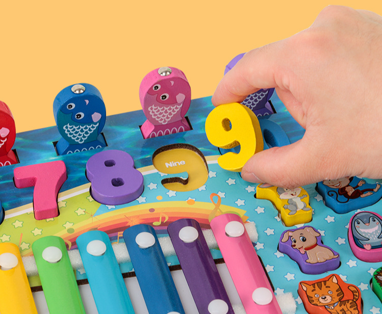 Giocattoli educativi per la prima infanzia per l'illuminazione dei bambini Montessori 0-3 anni Giocattoli in legno Blocchi da costruzione Forme digitali Assemblati Tavola di corrispondenza_voghion.com