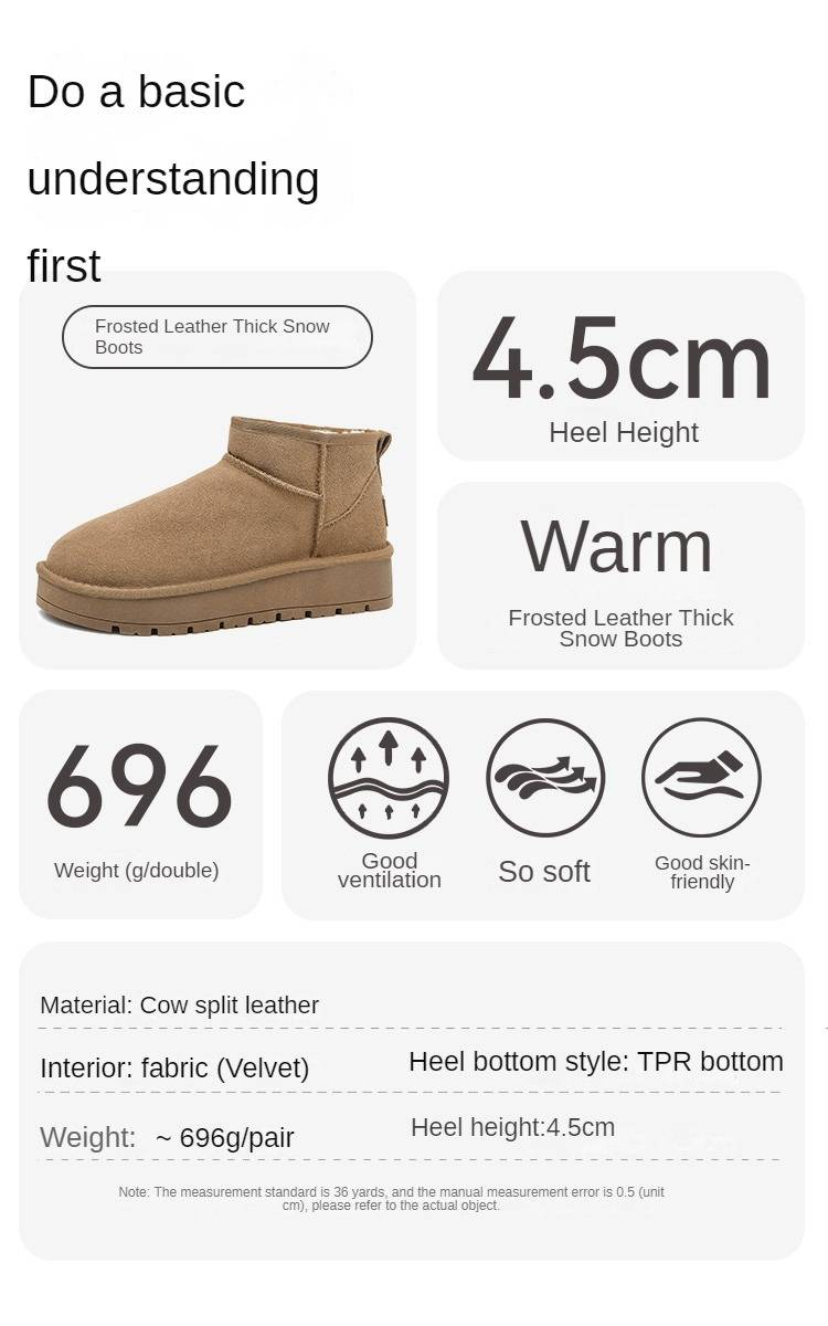 Cameido Damen Kurzschaft-Schneestiefel aus Nubukleder, fleecegefüttert, verdickt und warm mit dicker Sohle, für den Winter 2024._voghion.com