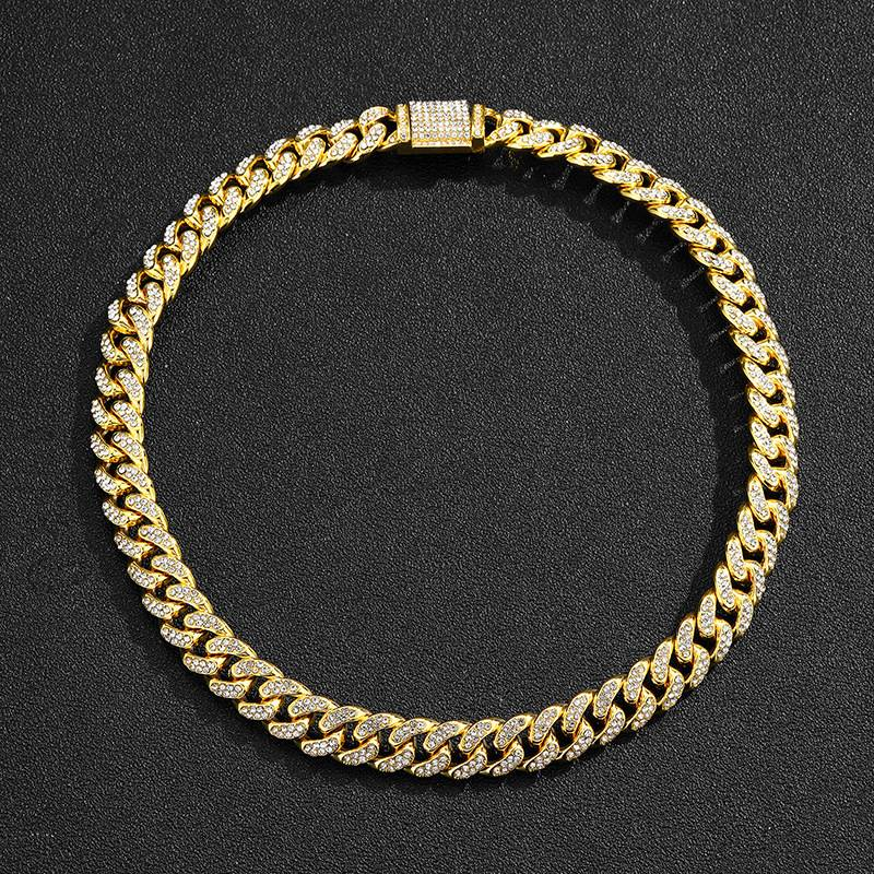 Men's hip hop trendsetter diamond box buckle Cuban chain thick 13mm dense hip hop necklace clavicle chain_voghion.com