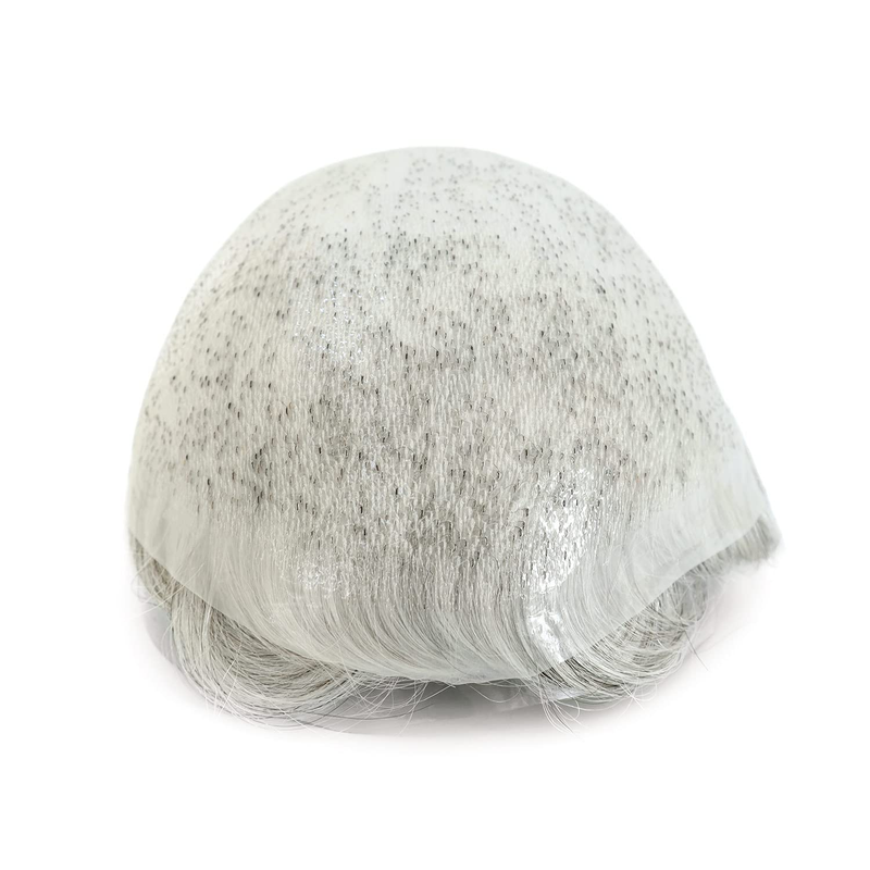 Dünne Haut Geknotetes Toupet Für Männer 0,08mm Basis Haar Teile 100% Menschliches Haar Ersatz System Natürlichen Haaransatz Männer Perücken Schwarz mit 80% Grau Haar #1B80_voghion.com