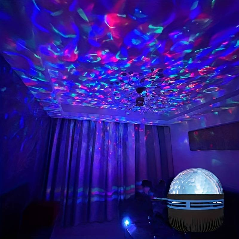 Proyector de estrellas, para proyector de galaxias, proyector de olas oceánicas, proyector de luz nocturna para dormitorio, con 7 patrones de color y control remoto, alimentación por USB, Navidad_voghion.com