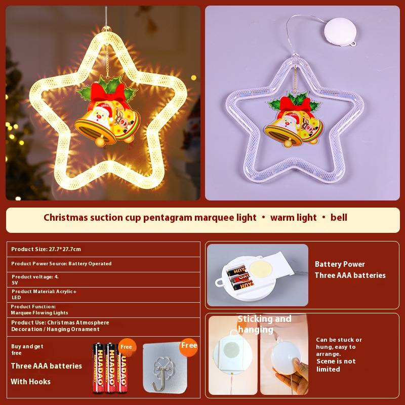 Guirnalda de luces LED navideñas con forma de estrella y ventosas: luces de estrella de 5 puntas para decorar ventanas y crear un ambiente festivo._voghion.com