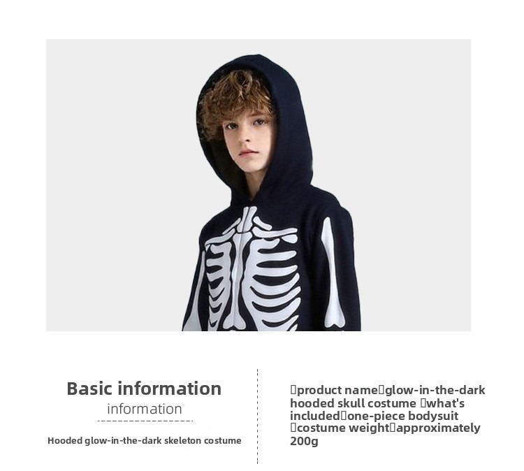 Halloween Kinderkostüm Totenkopf Skelett Weiß Leuchtendes Geisterkostüm Spiel Einteiliges Mit Kapuze Cos Kleidung Dekoration_voghion.com