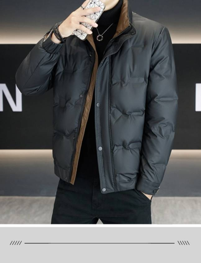 Herrenbekleidung Leichte Daunenjacke für Herren mit Stehkragen – Wasserdichter, winddichter Wintermantel für Business Casual (Schwarz, Khakigrün)_voghion.com