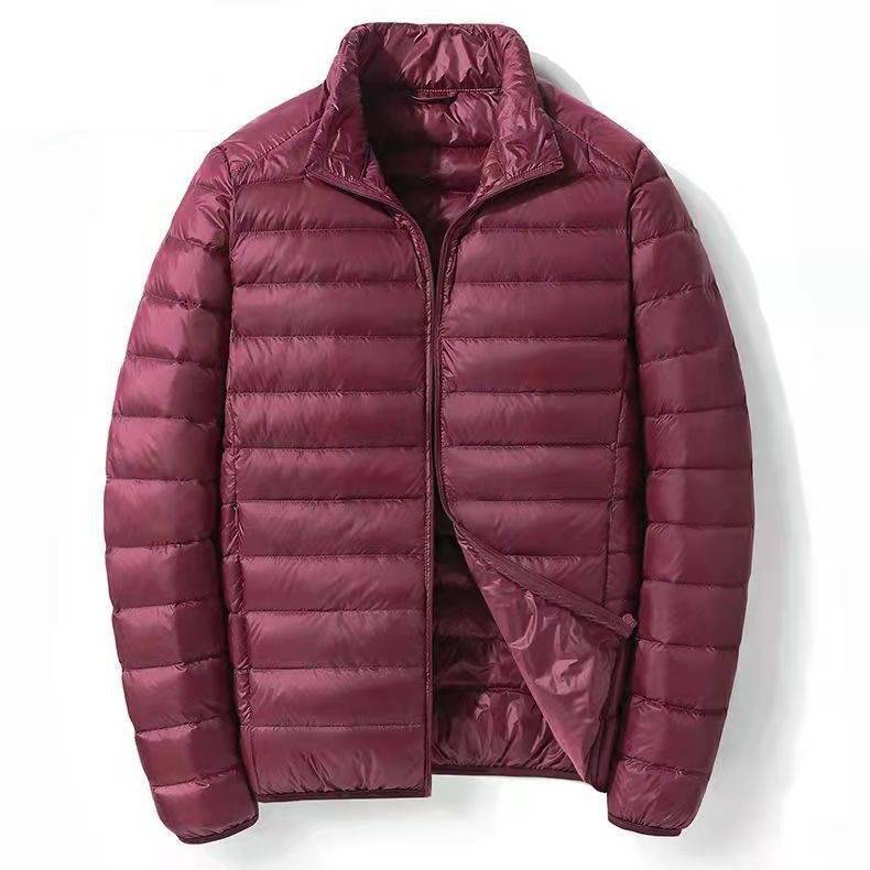 Men's Lightweight Down Jacket, Short Stand Collar White Duck Down Coat, Breathable Windproof Slim Fit Puffer Jacket For Commuting & Daily Wear_voghion.com