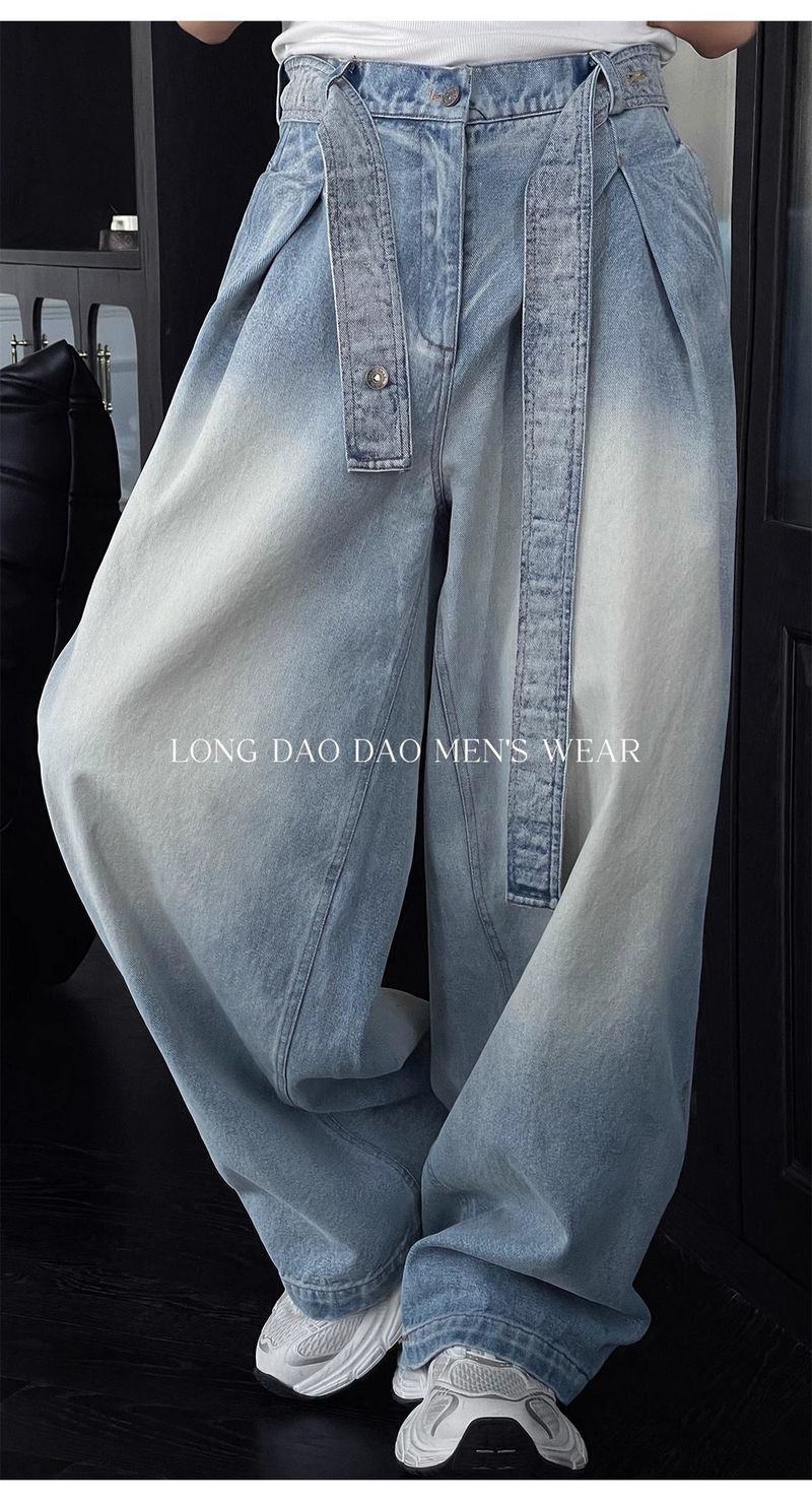 Vintage Washed Men's Jeans With Belt Loops - Relaxed Straight Leg Denim Pants For Casual Streetwear_voghion.com