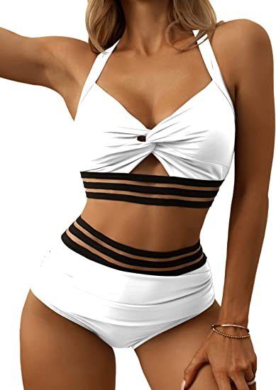 Bikini a due pezzi a vita alta con scollatura a V e costume da bagno incrociato_voghion.com