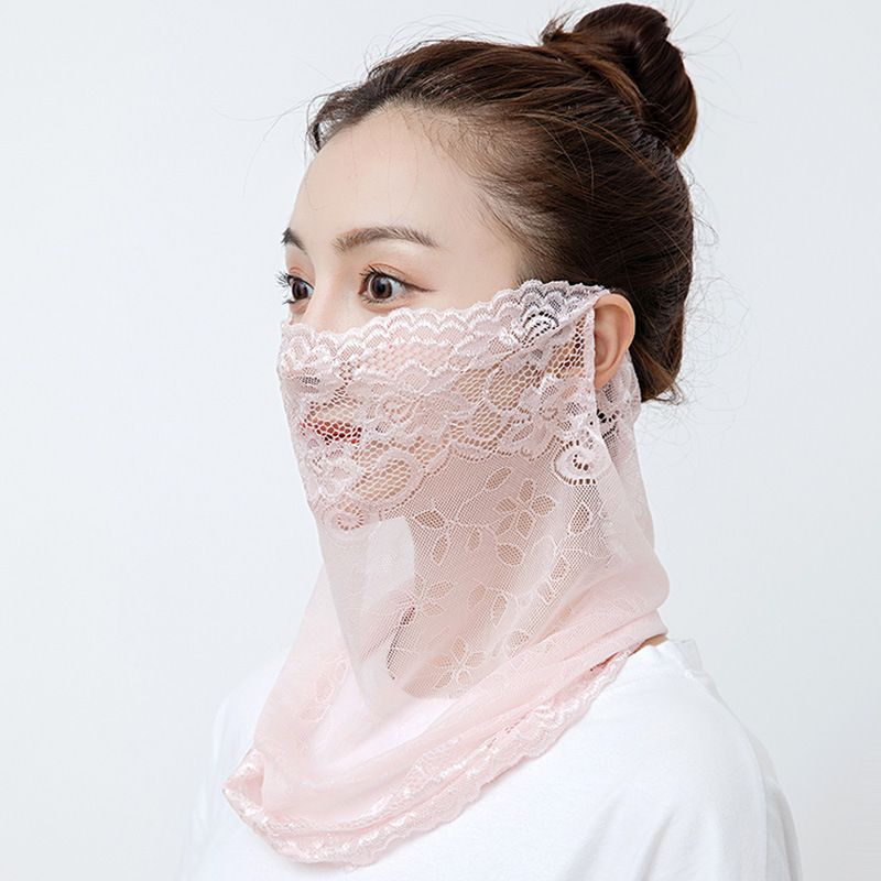 Velo de protección solar de encaje, fino, transpirable, integrado, para mujer, cuello, mascarilla facial completa de verano_voghion.com