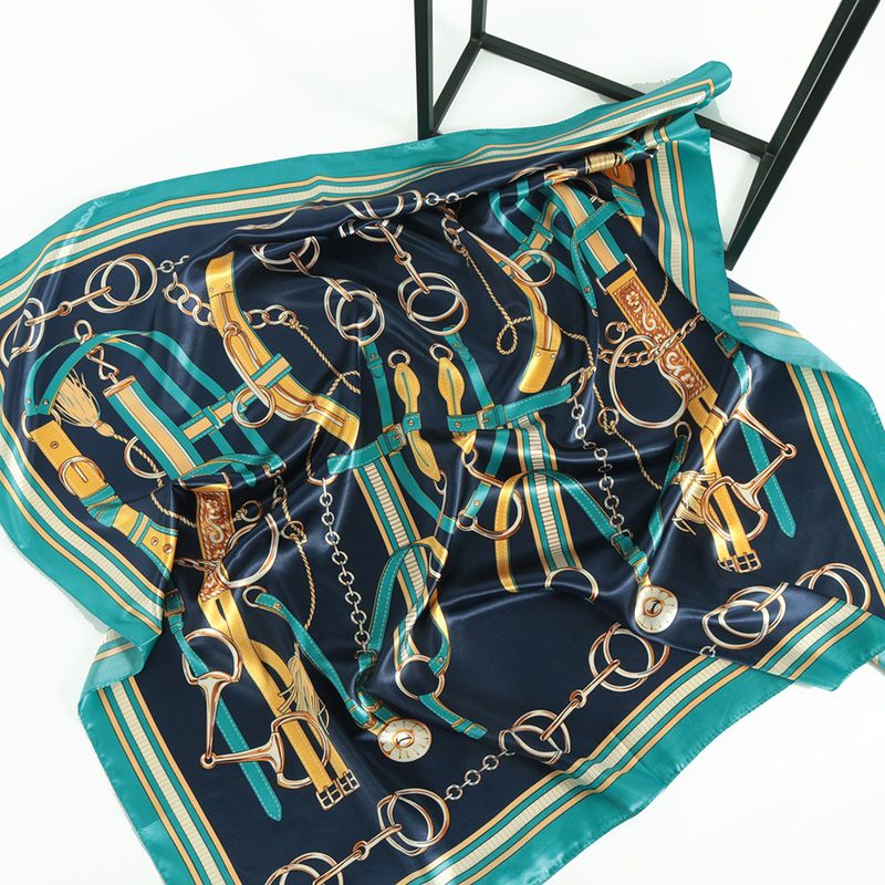 Unisex Alle Vintage Kette bedruckt Seidenschal Satin Farbe 90cm Fashion Square Schal Frau_voghion.com