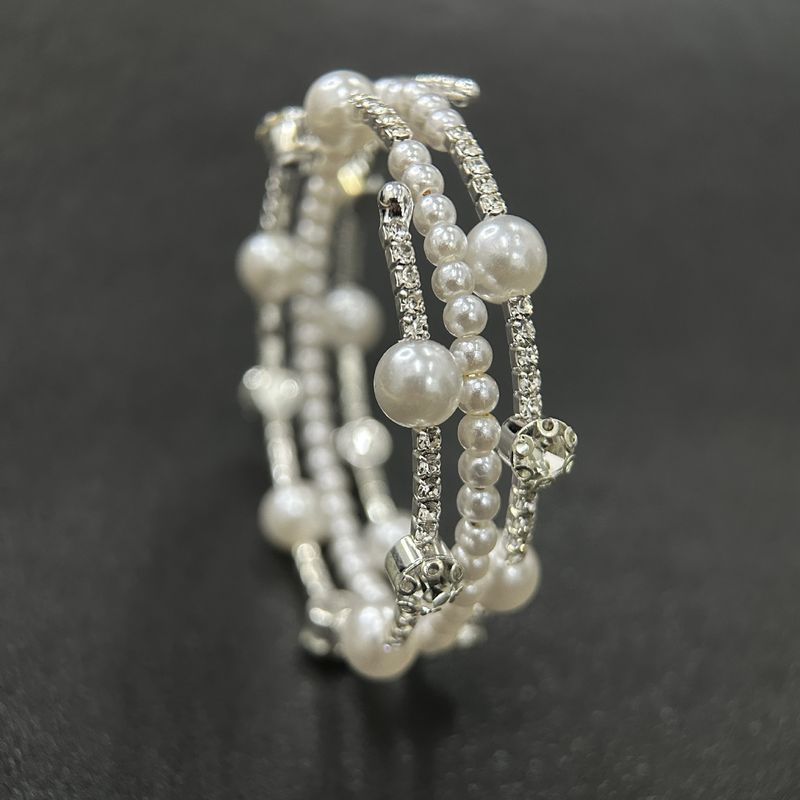 Bracciale elastico multistrato con diamanti, per donne, con perle d'acqua e diamanti di celebrità di Internet_voghion.com