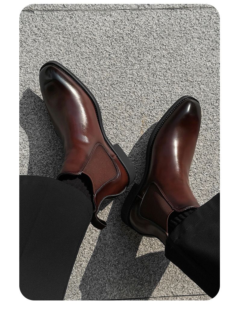 Retro Handgemachte Spitzschuhe Gentleman Chelsea Boots Herrenschuhe Lässige Kurze Stiefel Polierte Martin Boots_voghion.com