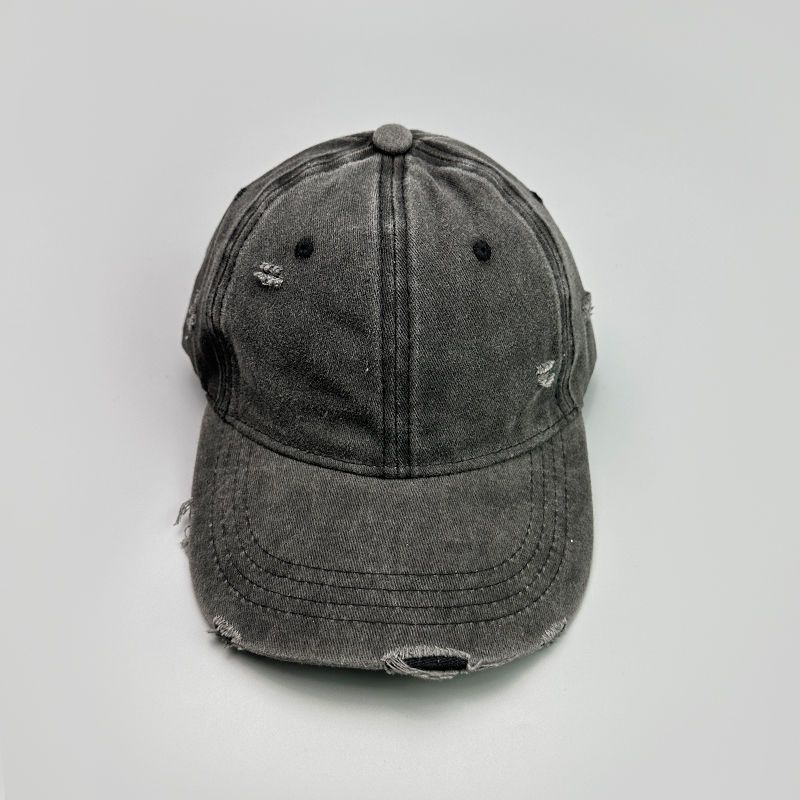 Korean version solid color hole washed soft top outdoor baseball versatile men's and women's duckbill cap, new casual_voghion.com