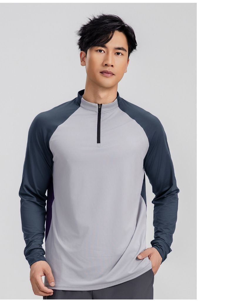 2025 New Quick Drying Fitness Long Sleeved Top Splicing Stand Up Collar Zipper Sports Outdoor Running Clothes For Men_voghion.com