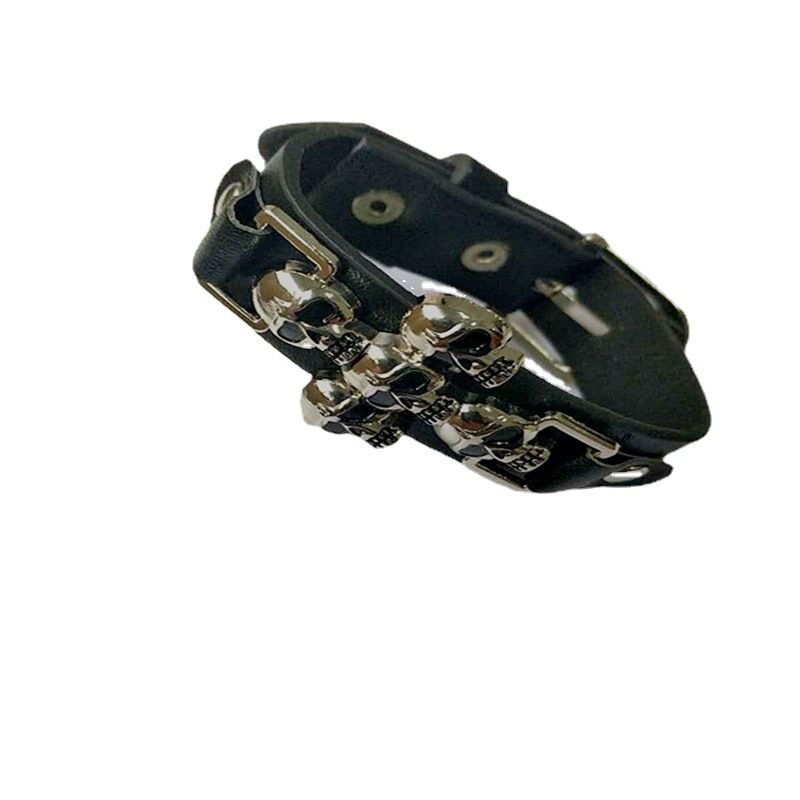 Bracciale in pelle PU personalizzato da uomo con teschio punk_voghion.com