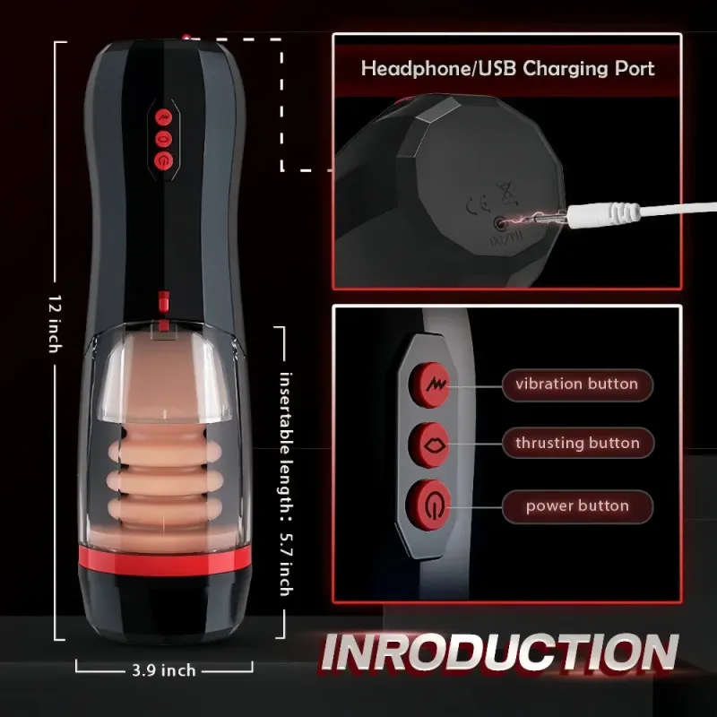 Masturbateur masculin télescopique rotatif automatique, anus réaliste en forme de ventouse d'avion, en silicone TEP, avec vibrations vaginales._voghion.com