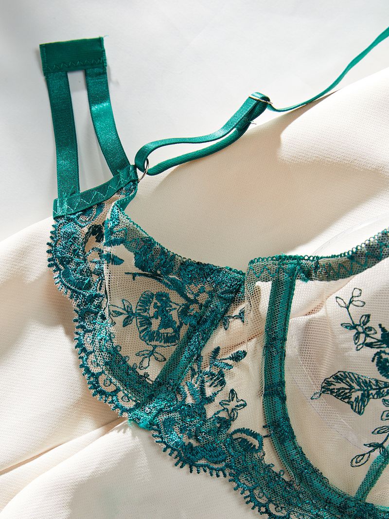 Damen Kleeder Blummen Broderie Perspektiv Mesh Sexy Komfortabel Einfach a generéis Ënnerwäsch Set_voghion.com