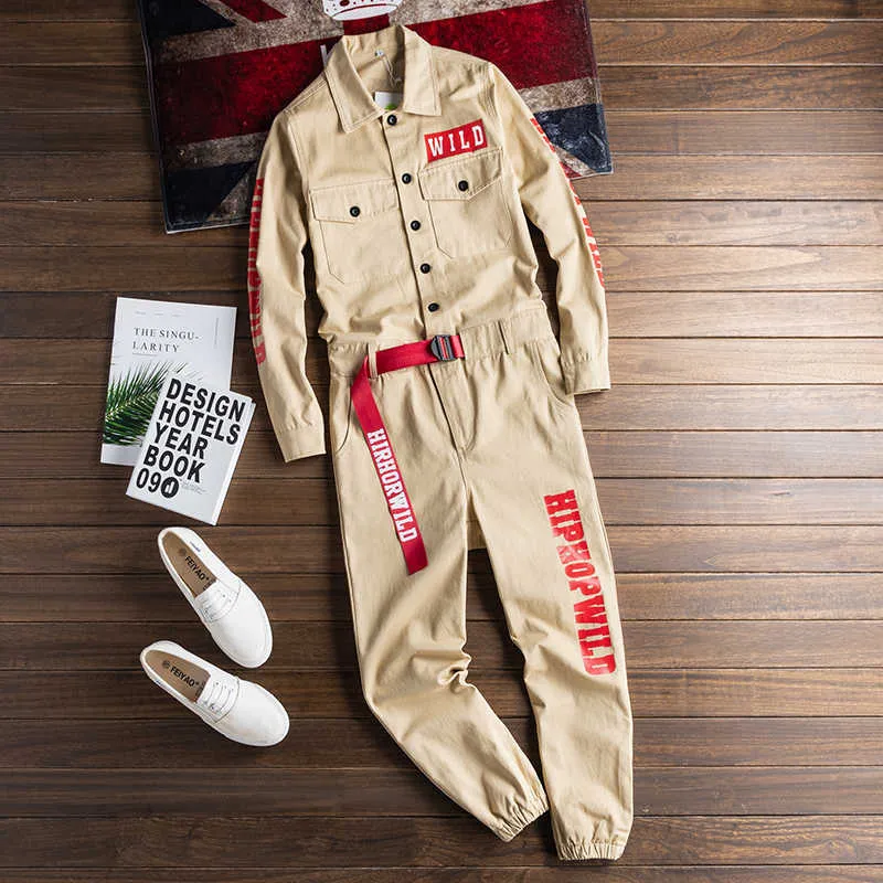 Jeans Sokotoo Men's letters printed long sleeve yellow joggers jumpsuits Y2K Youth overalls Coveralls T221102_voghion.com
