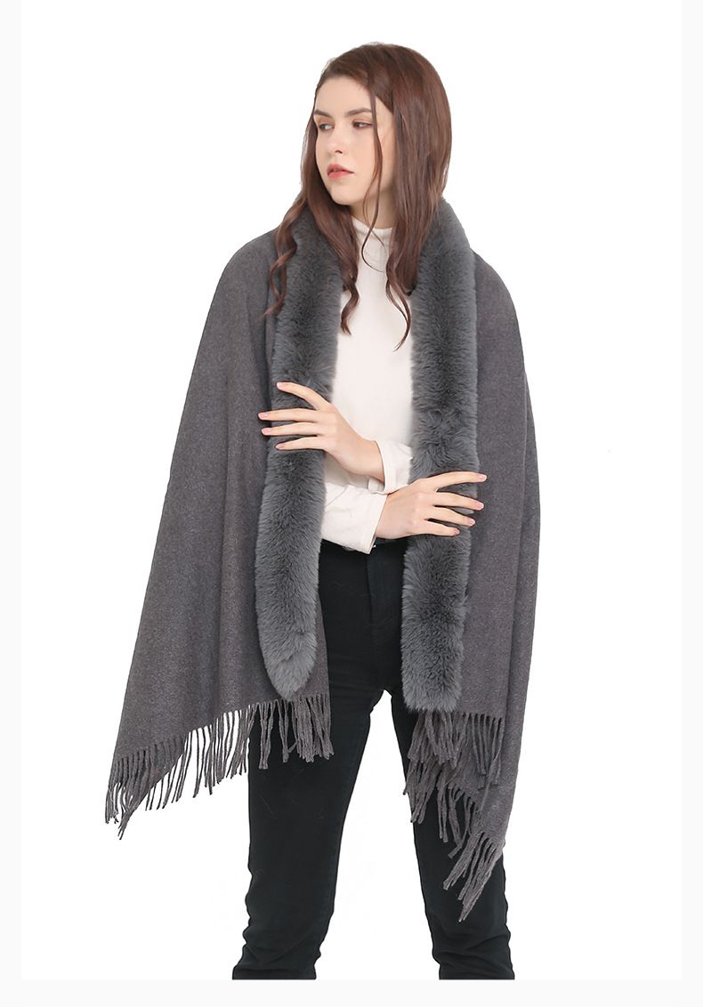 Winter wool collar scarf dual-use women's i mitation cashmere thick dress shawl_voghion.com