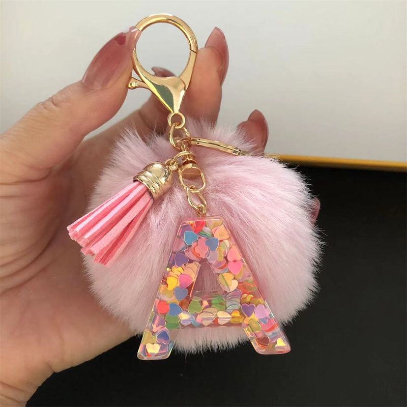 Beliebte Haar Ball Harz Englisch Anhänger Bunte Tropf Kleber Liebe Brief Schlüsselanhänger_voghion.com