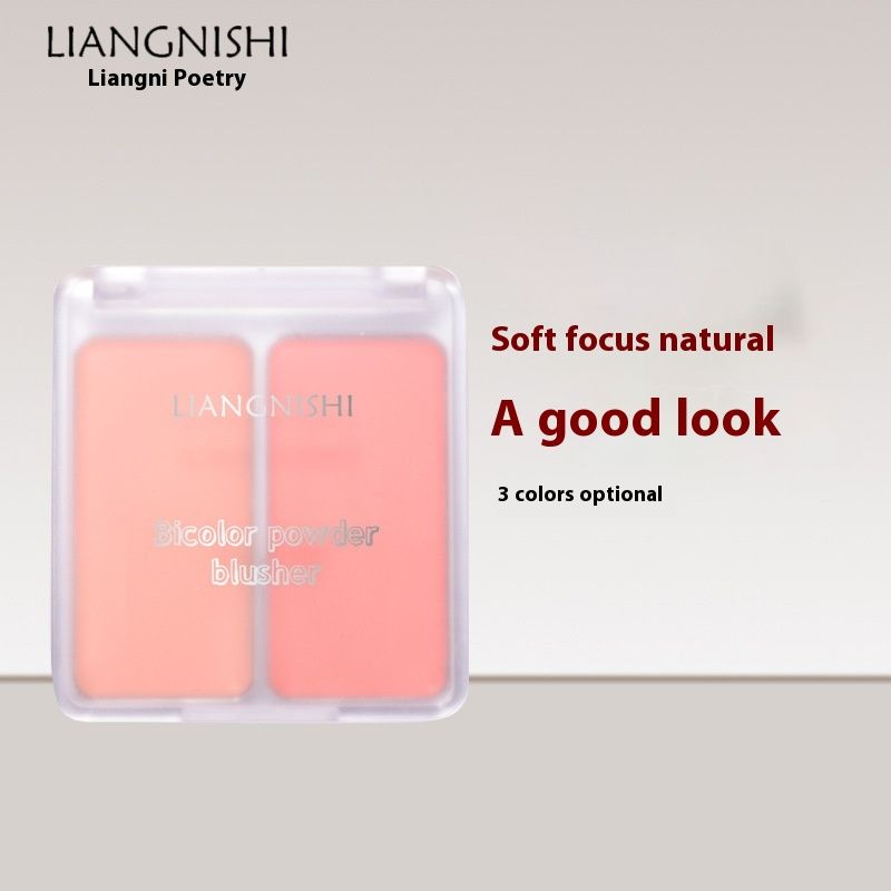 Liangnisi Zweifarbiges Puderrouge, matt, natürlich, nicht fliegendes Puder, Make-up, Farbwiedergabe, Passform, zweifarbiges Puderrouge_voghion.com