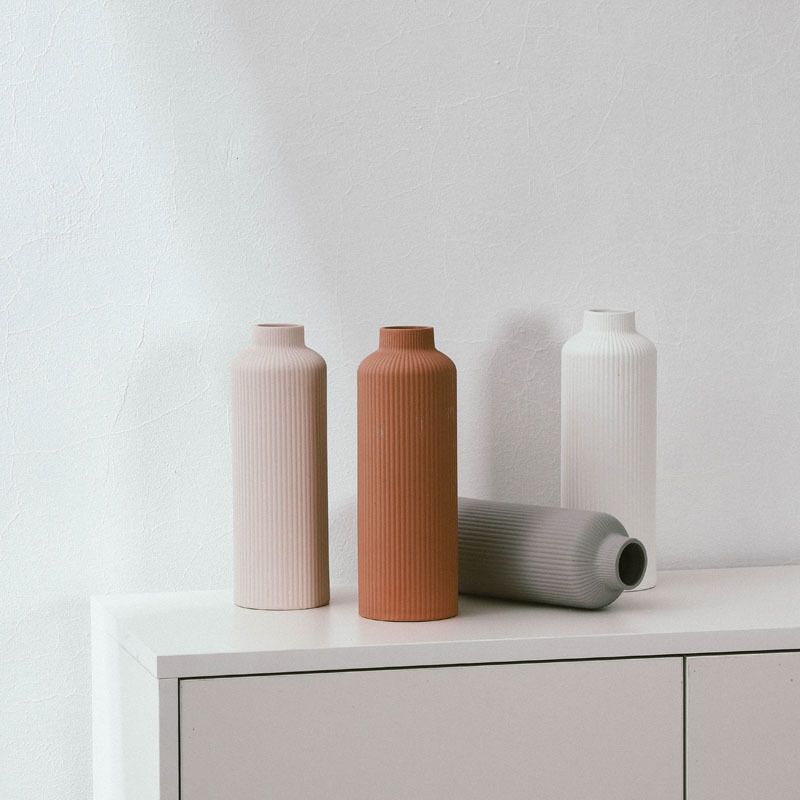 Scandinavian Ceramic Vase - Modern Minimalist Home Decor With Artistic Lines, Handcrafted Flower Vase For Living Room Or Office Table Centerpiece_voghion.com
