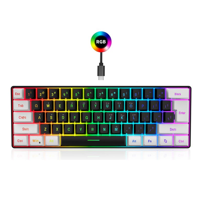 Tastiera sottile cablata da 61 tasti, bianca e nera, compatta, per giochi, tastiera meccanica portatile, notebook, desktop_voghion.com