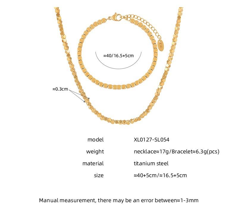 Damen-Schmuckset, einfache Halskette aus Edelstahl, verblasst nicht, hochwertiges PVD-galvanisiertes Gold, kleines quadratisches Armband-Halsketten-Set_voghion.com