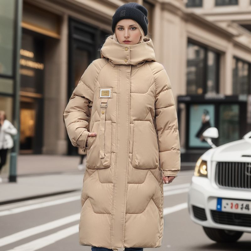 Damen Steppjacke mit abnehmbarer Kappe, mittellang, über dem Knie, verdickte warme Jacke_voghion.com